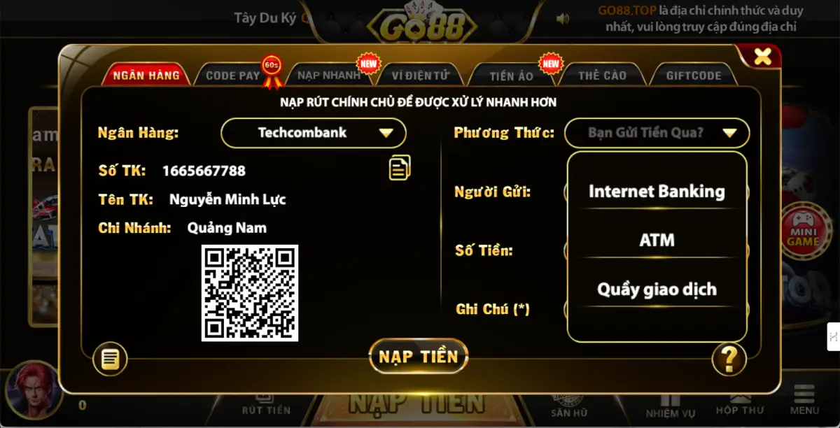 Cach nap tien vao tai khoan Ty Le Keo Nha Cai qua ngan hang